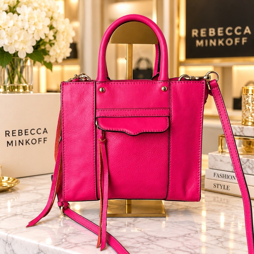 Rebecca Minkoff Mini MAB Tote Crossbody Bag Hot Pink Leather Gold Hardware
